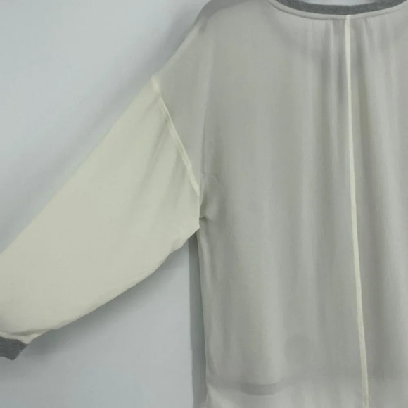 Loft Tops Women's Sz S Gray Cream Round Neck High Low Hem Sheer Back 3/4 Sleeves - Picture 8 of 8